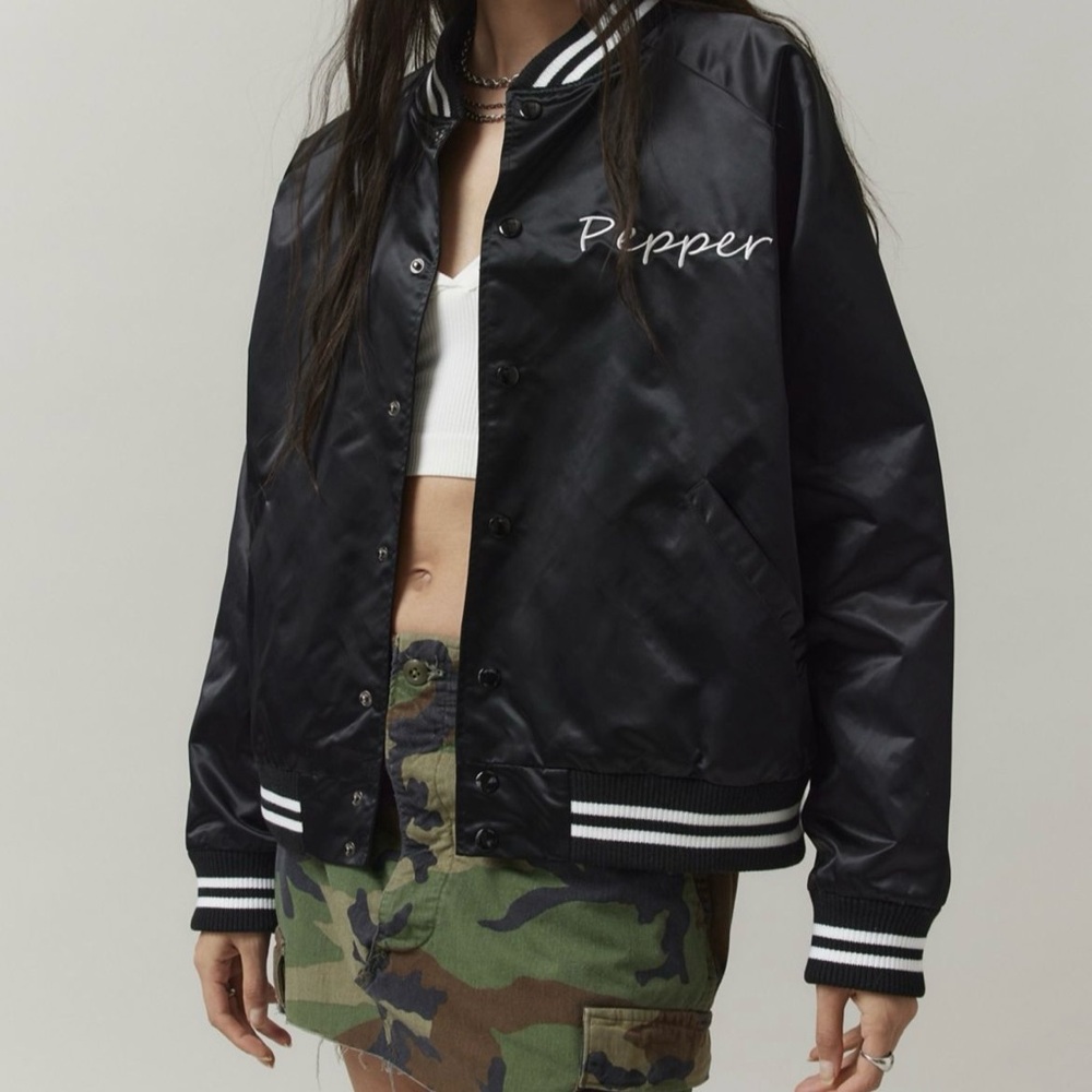 BDG pepper satin black varsity jacket size small